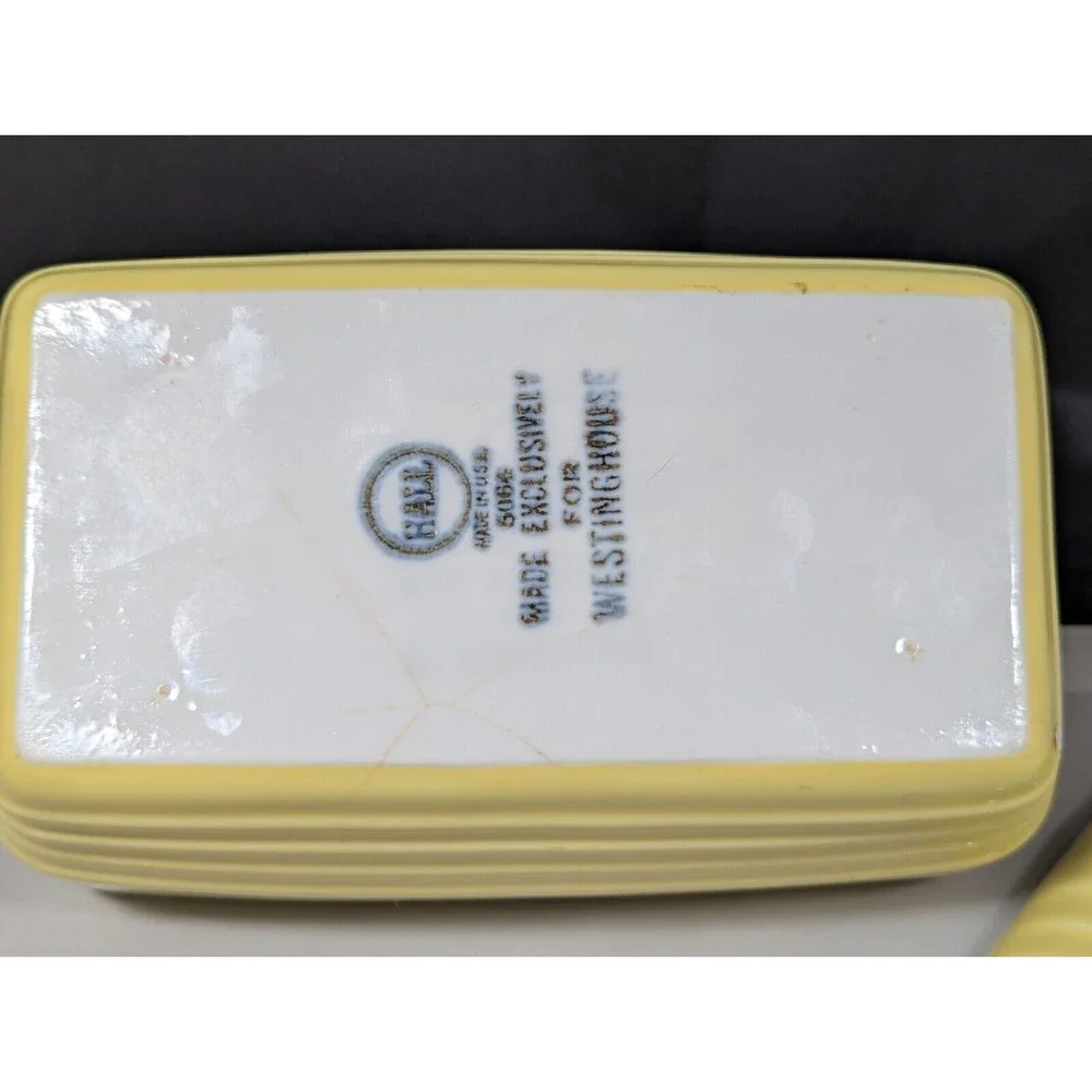 Vintage WESTINGHOUSE HALL Yellow Covered Bread Dish Art Deco Mid Century Modern